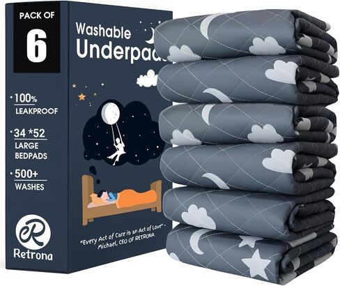 Retrona® Washable Underpads 34" x 36" Pack of 4 Heavy Absorbency Reusable Bedwetting Incontinence Pads for Adults, Kids, & Pets - Waterproof Protective Pad for Bed, Couch, Sofa, Floor (4 Pack - 34x36) in Saudi Arabia
