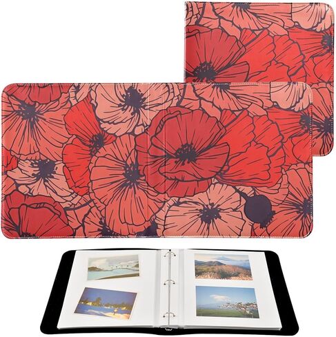Jiponi Red Poppy Flowers ألبوم صور كبير ، ألبومات قصاصات الغلاف الجلدي DIY لـ 4x6 5x7 6x8 صور ، كتاب ذاكرة لاصق ذاتي لحفل زفاف ، طفل ، عائلة in Kuwait