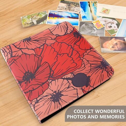 Jiponi Red Poppy Flowers ألبوم صور كبير ، ألبومات قصاصات الغلاف الجلدي DIY لـ 4x6 5x7 6x8 صور ، كتاب ذاكرة لاصق ذاتي لحفل زفاف ، طفل ، عائلة in Kuwait