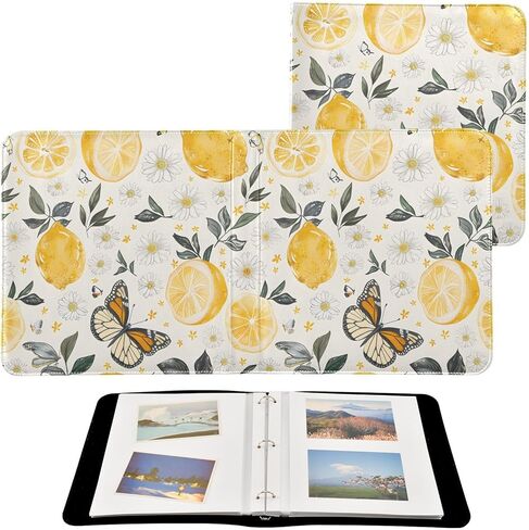 JIPONI Lemons Flowers and Butterflies Large Photo Album, DIY Leather Cover Scrapbook Albums for 4x6 5x7 6x8 Pictures, Self Adhesive Memory Book for Wedding, Baby, Family in Saudi Arabia