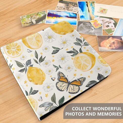 JIPONI Lemons Flowers and Butterflies Large Photo Album, DIY Leather Cover Scrapbook Albums for 4x6 5x7 6x8 Pictures, Self Adhesive Memory Book for Wedding, Baby, Family in Saudi Arabia