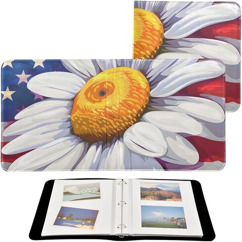 Jiponi Daisy Flower Flower USA Flag ألبوم صور كبير ، ألبومات قصاصات غلاف جلدية DIY لـ 4x6 5x7 6x8 صور ، كتاب ذاكرة لاصق ذاتي لحفل زفاف ، طفل ، عائلة in Kuwait