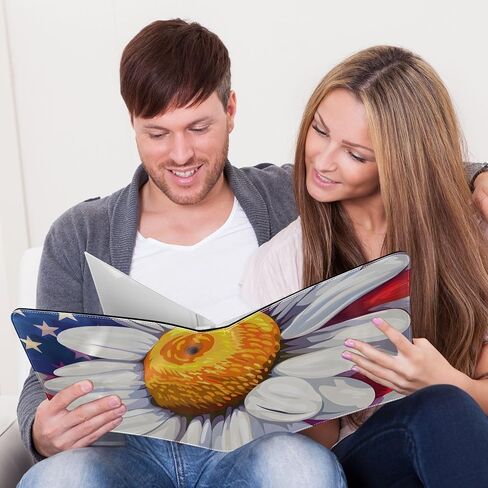 Jiponi Daisy Flower Flower USA Flag ألبوم صور كبير ، ألبومات قصاصات غلاف جلدية DIY لـ 4x6 5x7 6x8 صور ، كتاب ذاكرة لاصق ذاتي لحفل زفاف ، طفل ، عائلة in Kuwait