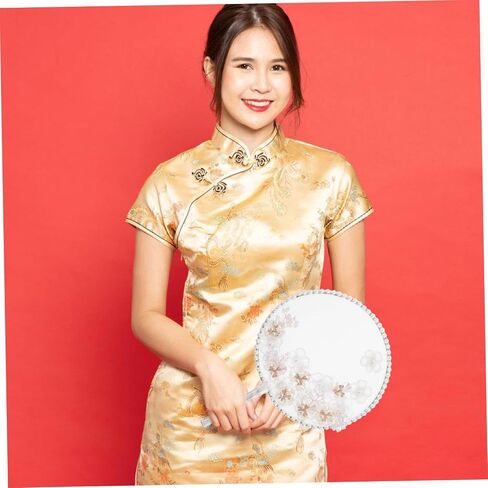 Chinese Round Hand Fan with Elegant Tassel and Realistic Floral Embroidery Lightweight Translucent Decoration Fan for Women for Weddings Parties and Summer Events in Saudi Arabia