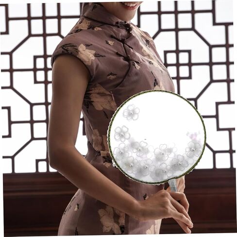 Chinese Round Hand Fan with Elegant Tassel and Realistic Floral Embroidery Lightweight Translucent Decoration Fan for Women for Weddings Parties and Summer Events in Saudi Arabia