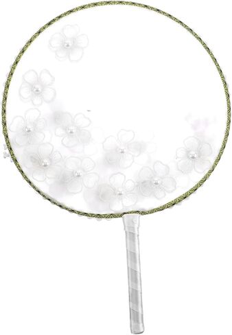 Cabilock Chinese Vintage Round Fan with Realistic Floral Embellishments for Summer Weddings and Dance Events Elegant Handheld Paddle Fan Moon White for Brides and Decorative in Saudi Arabia