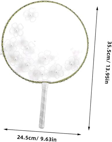 Cabilock Chinese Vintage Round Fan with Realistic Floral Embellishments for Summer Weddings and Dance Events Elegant Handheld Paddle Fan Moon White for Brides and Decorative in Saudi Arabia