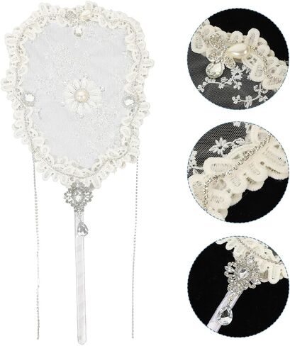TEHAUX Handheld Lace Flower Pattern Fan Floral Design with Tassels for Stage Performances Weddings and Summer Parties Portable and Durable Wedding Bride Fan in Saudi Arabia