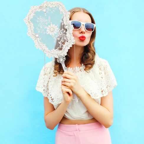 TEHAUX Handheld Lace Flower Pattern Fan Floral Design with Tassels for Stage Performances Weddings and Summer Parties Portable and Durable Wedding Bride Fan in Saudi Arabia
