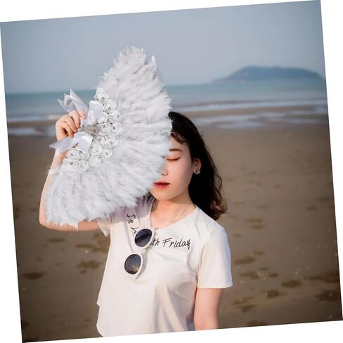 مروحة Lifkome Handheld Plume لحفلات الزفاف وعروض المسرح Prop Fan Prop مع Photo Photo Photo Prop لأحداث الزفاف والرقص in Saudi Arabia