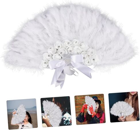 Luxshiny Handmade Bridal Fan with Plume Design Elegant Wedding Decor for Bride and Guests Unique for Wedding Parties and Craftsmanship in Saudi Arabia
