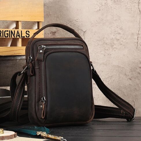 Genuine Leather Crossbody Bag for Men Lightweight Waterproof Anti Scratch Shoulder Handbag Adjustable Strap Outdoor in Kuwait