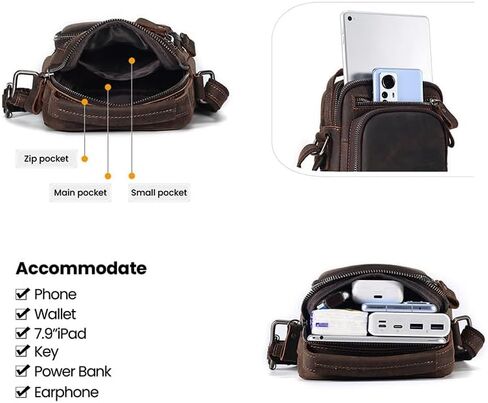 Genuine Leather Crossbody Bag for Men Lightweight Waterproof Anti Scratch Shoulder Handbag Adjustable Strap Outdoor in Kuwait