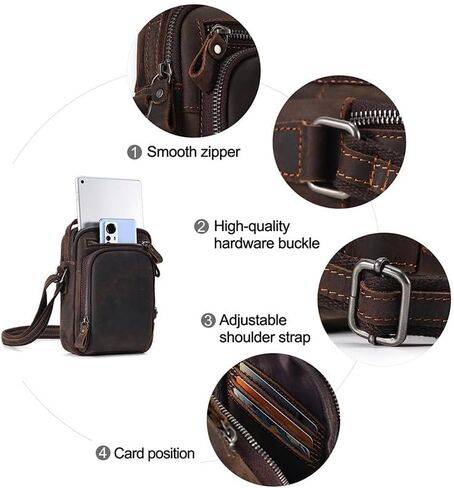 Genuine Leather Crossbody Bag for Men Lightweight Waterproof Anti Scratch Shoulder Handbag Adjustable Strap Outdoor in Kuwait