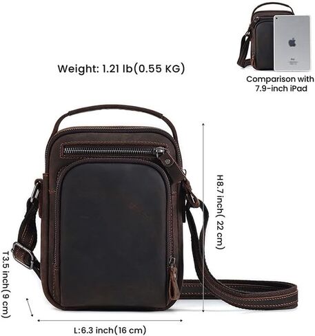 Genuine Leather Crossbody Bag for Men Lightweight Waterproof Anti Scratch Shoulder Handbag Adjustable Strap Outdoor in Kuwait