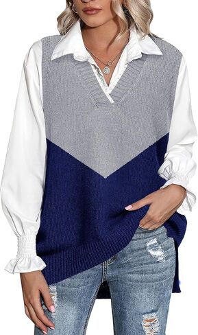 Zeagoo Sweater Vest Women Sleeveless V Neck Oversized Pullover Knitted Tops 2024 Fall Outfits in Kuwait