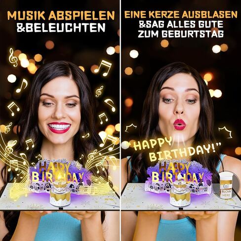 Musical Birthday Card, 3D Birthday Popup Cards & Blowable LED Light & Play Music Birthday Card, Blow out Light and Cheers 'Happy Birthday' Funny Birthday Greeting Card for Women Men Kids Husband Mom in Saudi Arabia