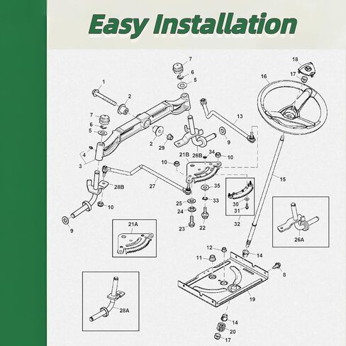 توجيه قطاع التوجيه مجموعة أدوات إعادة البناء المتوافقة مع جون ديري LA100 LA105 LA120 LA130 LA135 LA140 LA150 LA165 ، JOHN DEERE D SERIES LAWN TRACTORS يحل محل# GX21924BLE ، GX20053 ، GX20054 ، GX21994 in Kuwait