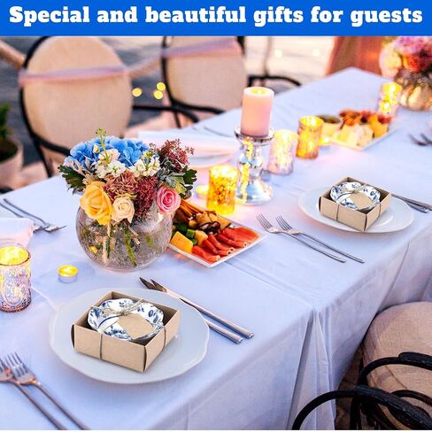 24 Pcs Wedding Favors for Guests Small Ceramic Bowl Bulk Gifts Set 3.3 Inch Floral Design Mini Dipping Bowl Sauce Dish with Cards Box for Bridal Baby Shower Birthday Guest Gift (Blue) in Saudi Arabia
