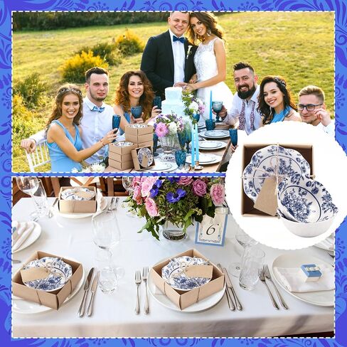 24 Pcs Wedding Favors for Guests Small Ceramic Bowl Bulk Gifts Set 3.3 Inch Floral Design Mini Dipping Bowl Sauce Dish with Cards Box for Bridal Baby Shower Birthday Guest Gift (Blue) in Saudi Arabia