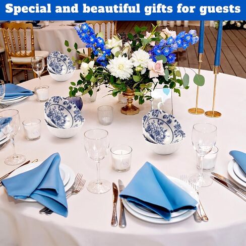 24 Pcs Wedding Favors for Guests Small Ceramic Bowl Bulk Gifts Set 3.3 Inch Floral Design Mini Dipping Bowl Sauce Dish with Cards Box for Bridal Baby Shower Birthday Guest Gift (Blue) in Saudi Arabia