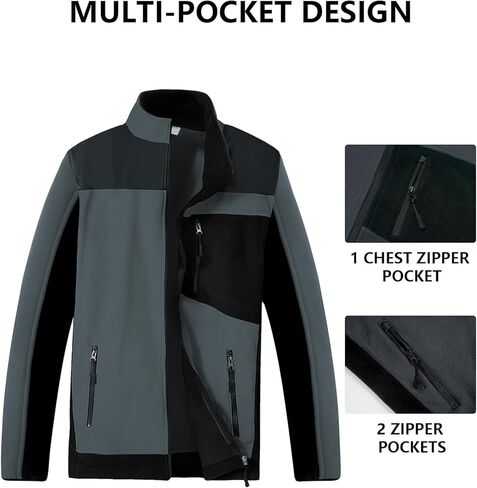 Mens Fleece Jacket Full Zip Lightweight Polar Fleece Jacket Casual Coats Soft Warm Outerwear with Pockets in Kuwait