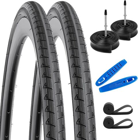 YUNSCM 700C Bike Tires 700 x 25C/25-622 and 700C Bike Tubes Presta Valve with 2 Rim Strips Compatible with 700x25C Bike Bicycle Tires and Tubes (P-1054) in Saudi Arabia