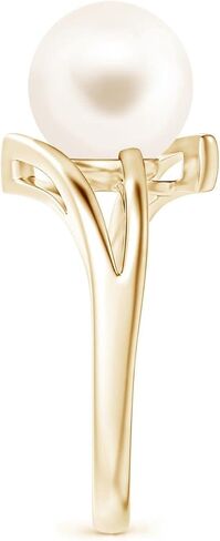 Angara Solitaire Freshwater Pearl Bypass Split Shank Ring in 14K Solid Gold/Platinum | June Birthstone, Birthday, Engagement, Anniversary, Wedding Jewelry Gift for Women in Saudi Arabia