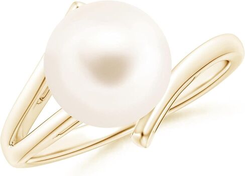 Angara Solitaire Freshwater Pearl Bypass Split Shank Ring in 14K Solid Gold/Platinum | June Birthstone, Birthday, Engagement, Anniversary, Wedding Jewelry Gift for Women in Saudi Arabia