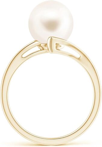 Angara Solitaire Freshwater Pearl Bypass Split Shank Ring in 14K Solid Gold/Platinum | June Birthstone, Birthday, Engagement, Anniversary, Wedding Jewelry Gift for Women in Saudi Arabia