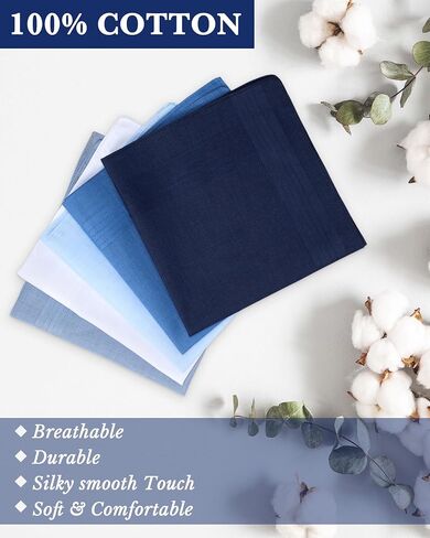 50 Pcs Men Handkerchiefs 16 x 16 Inch Cotton Handkerchiefs with Stitching Assorted Color Soft Square Hankies Gift for Father Husband Boyfriend,5 Colors,Breathable & Absorbent Everyday Carry in Saudi Arabia