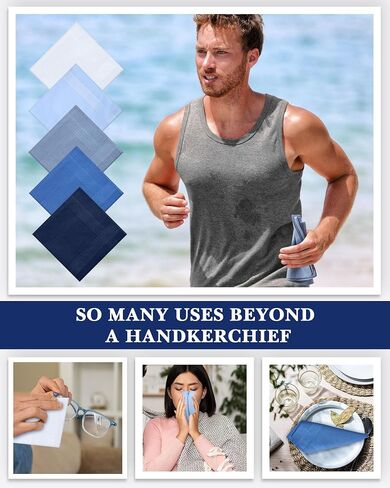 50 Pcs Men Handkerchiefs 16 x 16 Inch Cotton Handkerchiefs with Stitching Assorted Color Soft Square Hankies Gift for Father Husband Boyfriend,5 Colors,Breathable & Absorbent Everyday Carry in Saudi Arabia