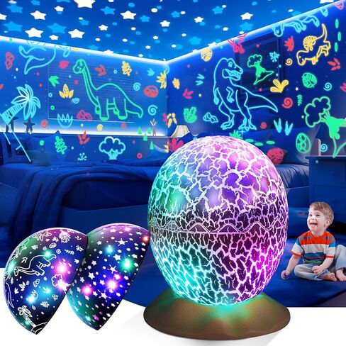 ألعاب الديناصورات للأطفال الذين تتراوح أعمارهم بين 3-12: Dinosaurs Wired Egg Night Light Gifts for Boys 4 5 6 7 8 9 9 year 2-in-1 dino & star projector with 360 ° Timer timer for Boy Ages 3-5 عيد ميلاد Decord Decor in Kuwait