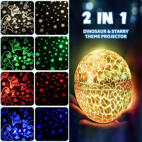 ألعاب الديناصورات للأطفال الذين تتراوح أعمارهم بين 3-12: Dinosaurs Wired Egg Night Light Gifts for Boys 4 5 6 7 8 9 9 year 2-in-1 dino & star projector with 360 ° Timer timer for Boy Ages 3-5 عيد ميلاد Decord Decor in Kuwait