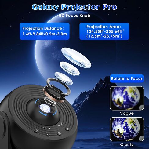 Galaxy Projector for Bedroom Pro ، HD 12 in 1 Film Discs Projector Light Galaxy Light ، Planetarium projector مع مؤقت ، ضوضاء بيضاء ، دوران 360 درجة ، بلوتوث ، التحكم عن بُعد in Saudi Arabia