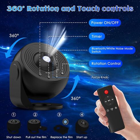 Galaxy Projector for Bedroom Pro ، HD 12 in 1 Film Discs Projector Light Galaxy Light ، Planetarium projector مع مؤقت ، ضوضاء بيضاء ، دوران 360 درجة ، بلوتوث ، التحكم عن بُعد in Saudi Arabia