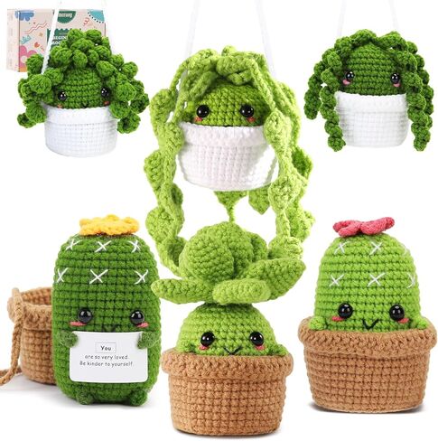 Crochet Kit | Crochet Kit for Beginners | Beginner Crochet Kit with Step by Step Video Lessons | 6 PC Potted Plants and Succulent Family Crochet Kit with Crochet Accessories(40%+ Yarn) in Saudi Arabia