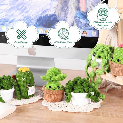Crochet Kit | Crochet Kit for Beginners | Beginner Crochet Kit with Step by Step Video Lessons | 6 PC Potted Plants and Succulent Family Crochet Kit with Crochet Accessories(40%+ Yarn) in Saudi Arabia