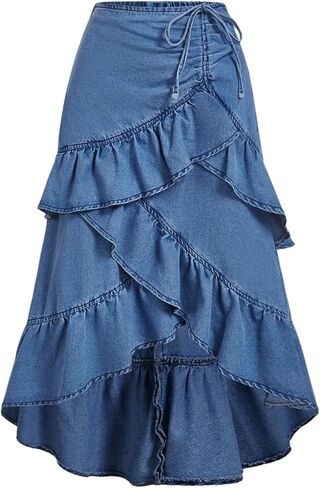Soly Hux Women's Plus Size Size Jean Skirt Y2K Bow Bow Layered Layered Midi Denim Tarts in Kuwait