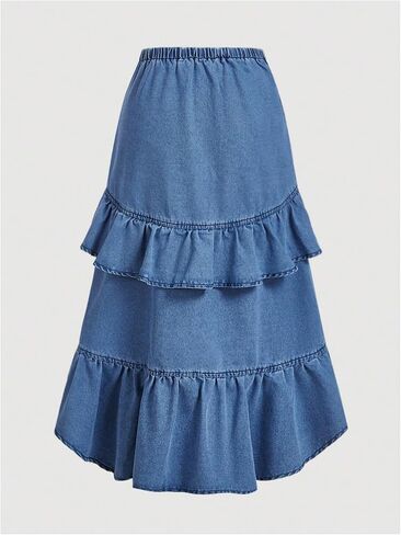 Soly Hux Women's Plus Size Size Jean Skirt Y2K Bow Bow Layered Layered Midi Denim Tarts in Kuwait