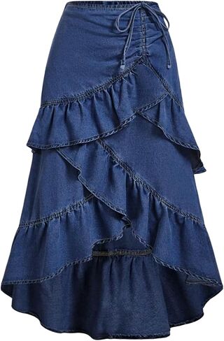 Soly Hux Women's Plus Size Size Jean Skirt Y2K Bow Bow Layered Layered Midi Denim Tarts in Saudi Arabia