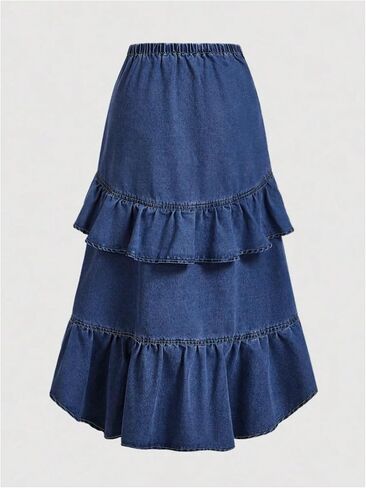 Soly Hux Women's Plus Size Size Jean Skirt Y2K Bow Bow Layered Layered Midi Denim Tarts in Saudi Arabia