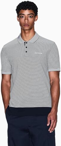 Armani Exchange Mens Striped Text Logo Polo in Saudi Arabia