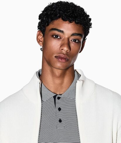 Armani Exchange Mens Striped Text Logo Polo in Saudi Arabia