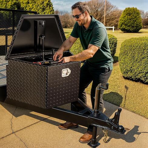 YITAMOTOR 39 Inch Trailer Tongue Boxes, Heavy Duty Aluminum Trailer Tool Box, Diamond Plate Storage Box, Waterproof Trailer Box for Pick Up Truck Bed, RV Trailer with Lock and Keys in Kuwait