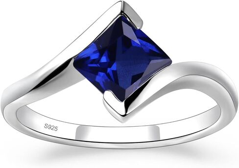 LUO 925 Sterling Silver Princess Cut Square Shape Gemstone Ring for Women,Semi Bezel Set 6x6mm Solitaire Bypass Gemstone Engagement, Anniversary Ring in Saudi Arabia