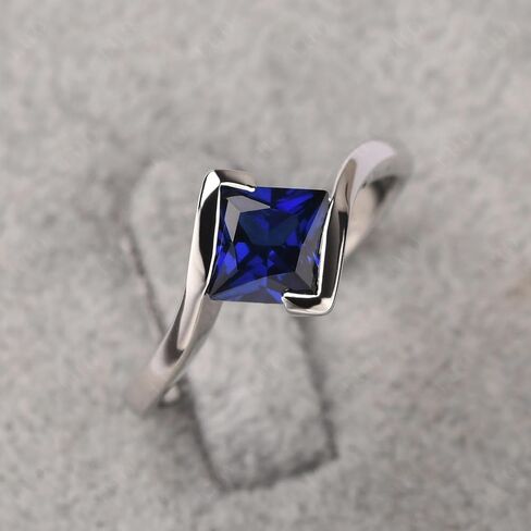LUO 925 Sterling Silver Princess Cut Square Shape Gemstone Ring for Women,Semi Bezel Set 6x6mm Solitaire Bypass Gemstone Engagement, Anniversary Ring in Saudi Arabia