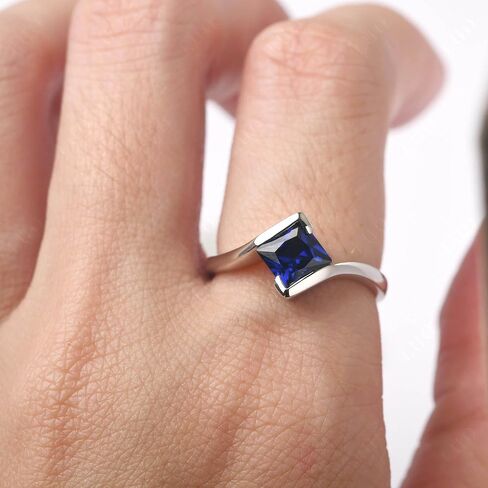 LUO 925 Sterling Silver Princess Cut Square Shape Gemstone Ring for Women,Semi Bezel Set 6x6mm Solitaire Bypass Gemstone Engagement, Anniversary Ring in Saudi Arabia