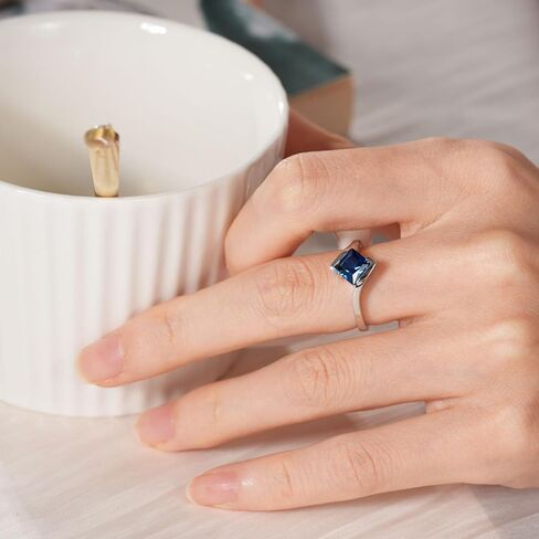 LUO 925 Sterling Silver Princess Cut Square Shape Gemstone Ring for Women,Semi Bezel Set 6x6mm Solitaire Bypass Gemstone Engagement, Anniversary Ring in Saudi Arabia