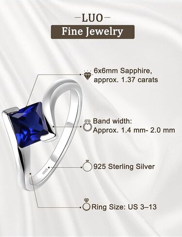 LUO 925 Sterling Silver Princess Cut Square Shape Gemstone Ring for Women,Semi Bezel Set 6x6mm Solitaire Bypass Gemstone Engagement, Anniversary Ring in Saudi Arabia